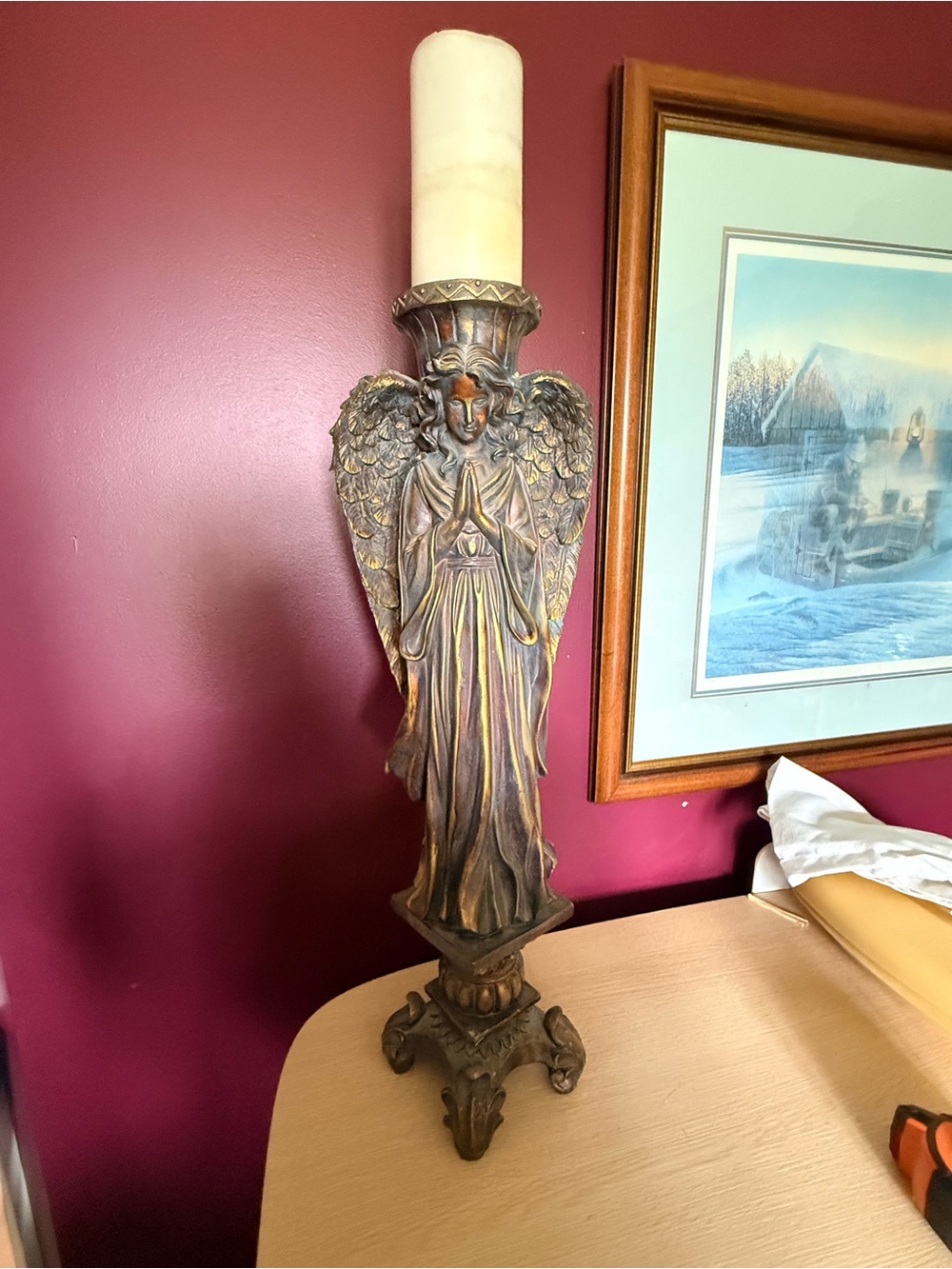 Angel Candle Holder Statue - Bronze Finish Home Accent